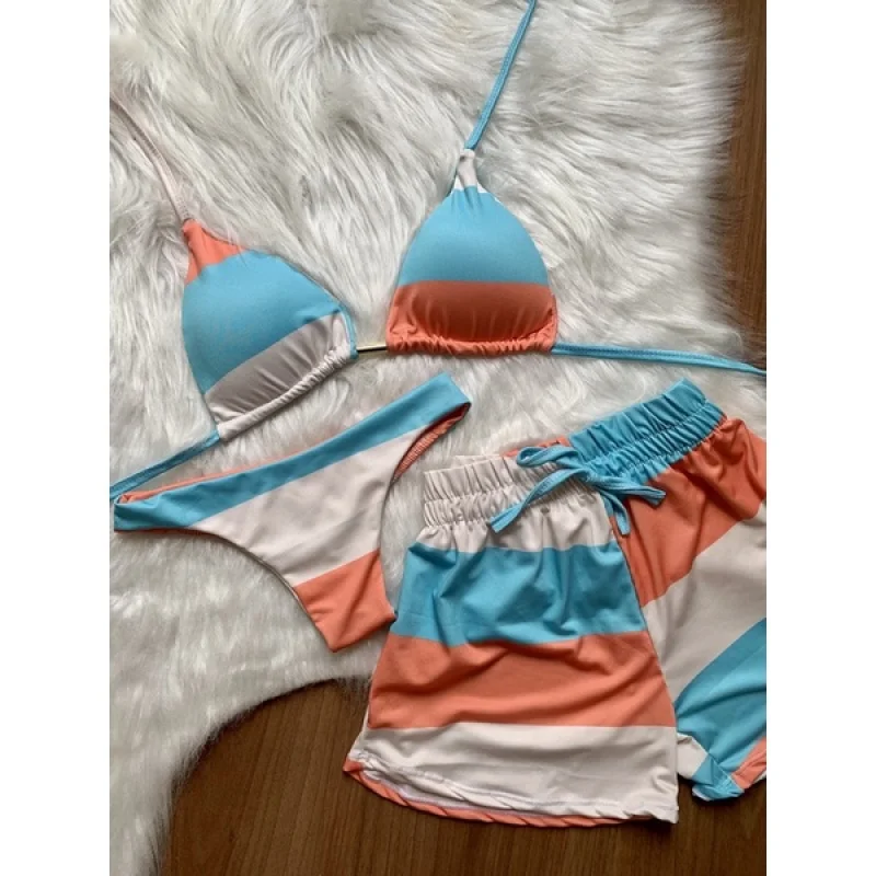 Kit Biquíni 3 Peças - P M G GG Listrado