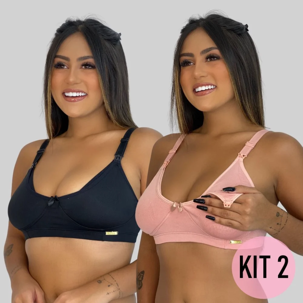 Moda Gestante Kit Sutiã Amamentar Básico Liso - Promoção 1 ROSA 1 BRANCO