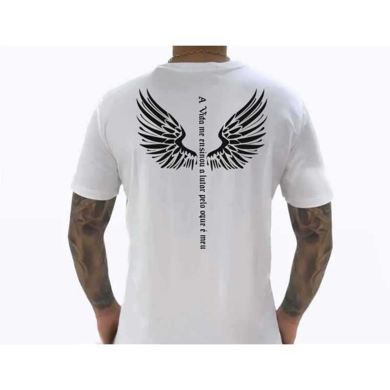 Asas Estampa Camiseta Masculina Frases Motivacional Balada Branco-preto
