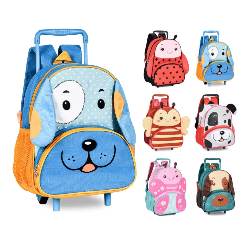 Clio Pets Zoo Animais Mochila Infantil Escolar c/ Rodinhas Cachorro Vermelho