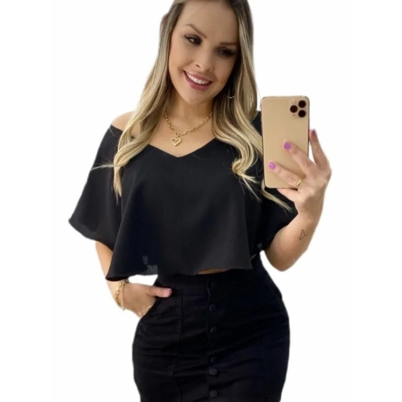 Ombro a Ombro Ciganinha Gaivota Cropped Feminino Branco