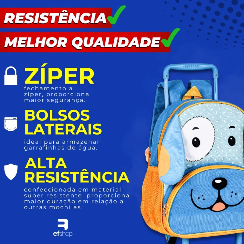 Clio Pets Zoo Animais Mochila Infantil Escolar c/ Rodinhas Cachorro Vermelho