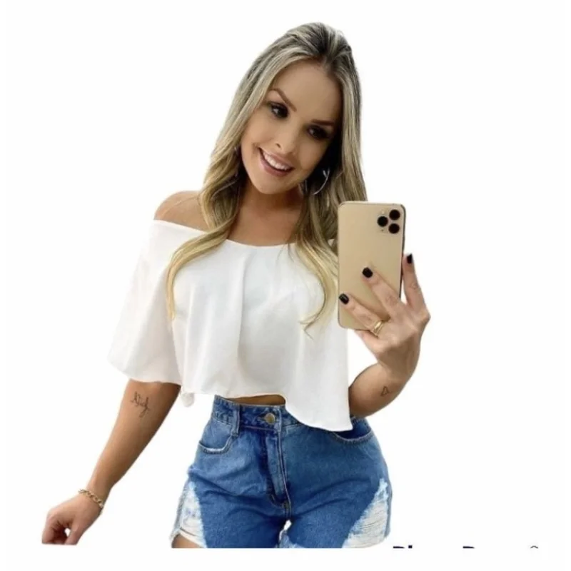 Ombro a Ombro Ciganinha Gaivota Cropped Feminino Branco