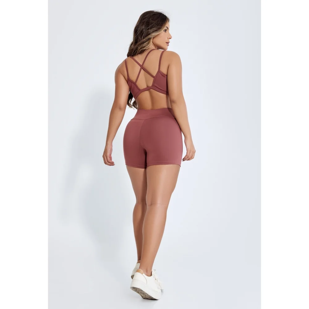 Blush Conjunto Fitness Feminino Alcinha Cintura Alta Curto Blush