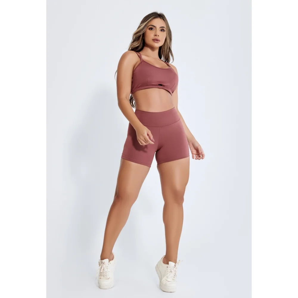 Blush Conjunto Fitness Feminino Alcinha Cintura Alta Curto Blush