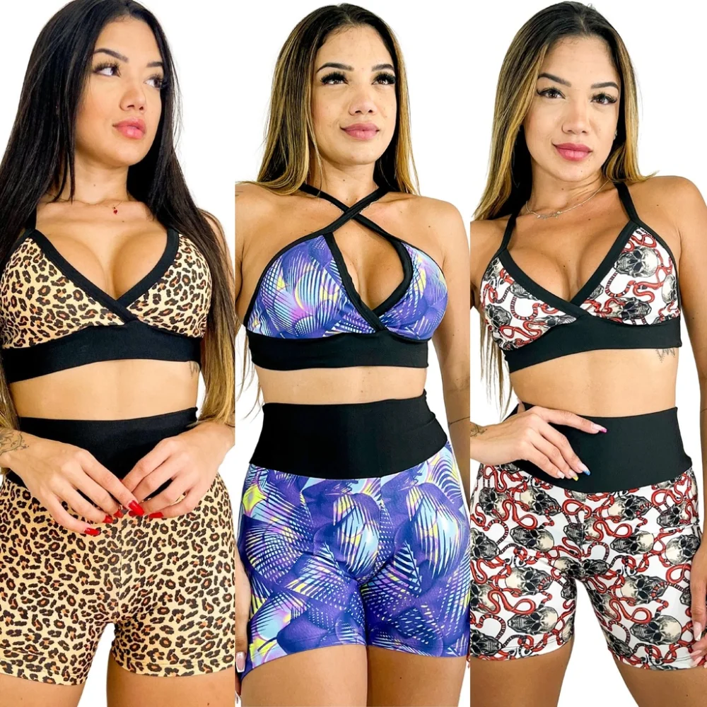 Estampas Conjunto Fitness Top e Short de Academia Cós Alto 163-CST