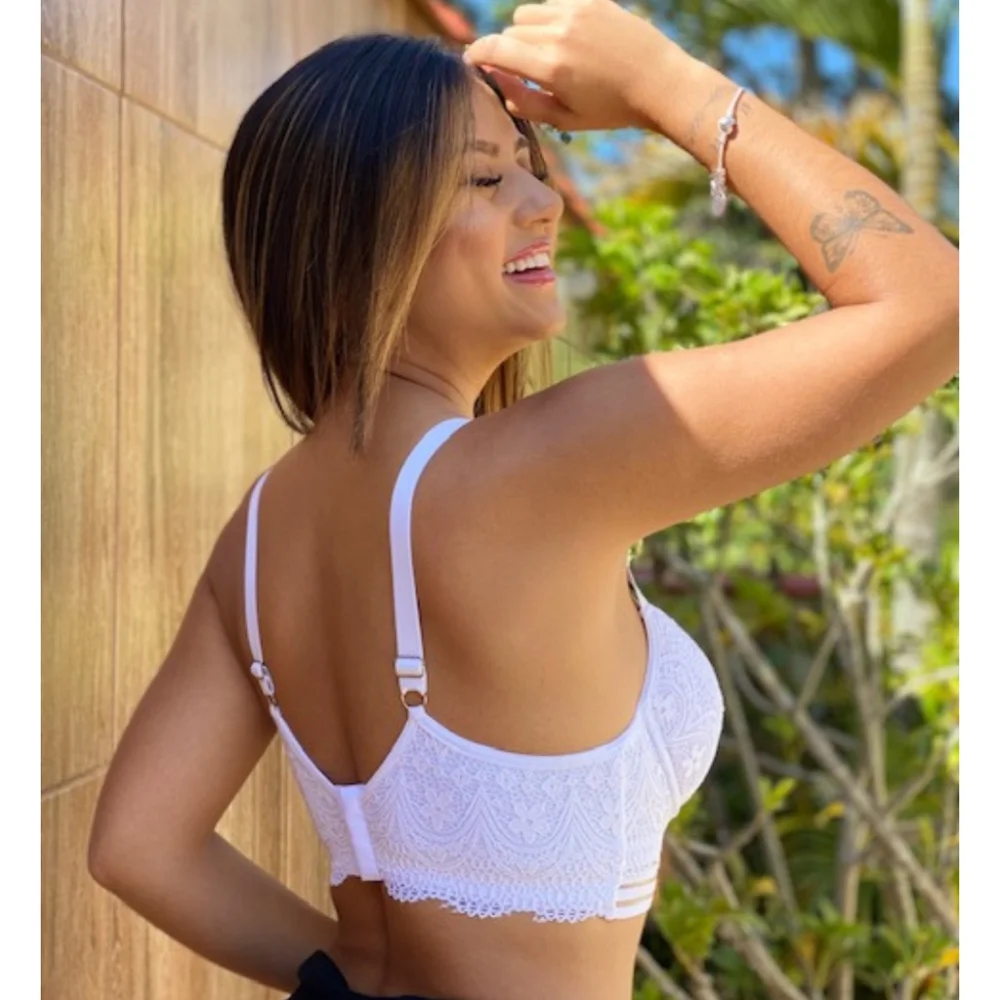Sutiã Feminino Renda Plus Size com Bojo Reforçado - Alça Reforçada Branco
