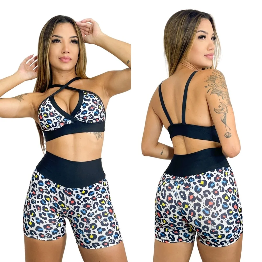 Estampas Conjunto Fitness Top e Short de Academia Cós Alto 163-CST