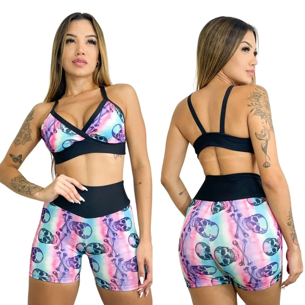 Estampas Conjunto Fitness Top e Short de Academia Cós Alto 163-CST