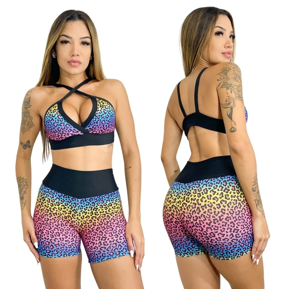 Estampas Conjunto Fitness Top e Short de Academia Cós Alto 163-CST