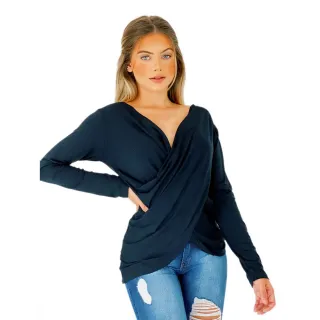 Blusinha Feminina Decotada Manga Longa Transpassada Cruzada em Cores Variadas - Vermelho