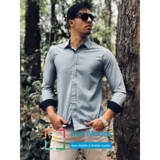 Pronta Entrega Camisas Social Masculina Slim P ao GG no Brasil - Azul Claro