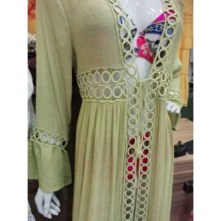 Quimono longo simples para piscina e banho - Saída de praia feminina - 3renda preto