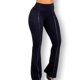 Calça Flare Feminina Crepe Cintura Alta com Detalhe em Cirrê - Preto