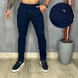 Calça Masculina Jeans Esporte Fino Modelo Slim Bolso Embutido - Azul Escuro