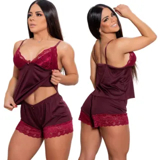 Pijama Sexy Feminino Com Renda - Short Doll Baby Dol - Pink