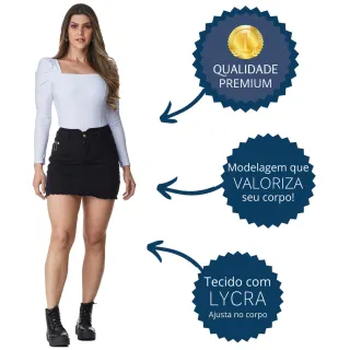 Mini Saia Feminina Preta Desfiada HNO Jeans Modelo Pitbull - 34