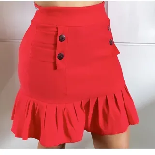 Babadinho Detalhe Botões Saia Feminina Bengaline - Preto