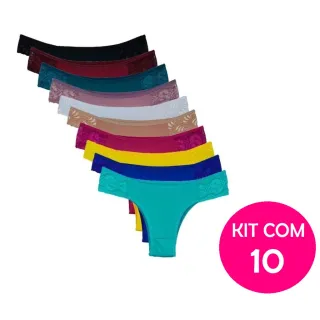 Calcinha Lingerie Kit 10 Renda Microfibra Lateral - G/GG