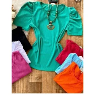 Blusa Princesa Feminina Manga Curta Canelada - Cinza