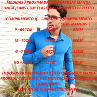 Pronta entrega: Camisa jeans masculina manga longa Slim fit de alta qualidade - Camisa algodão chambre cinza