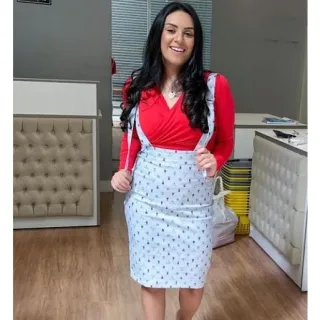 Estampa Náutica Salopete Jardineira Feminina em Sarja - Estampa Náutica