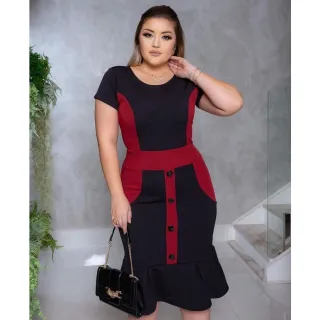 Moda Gospel Evangélica Vestido Babado Mais Vendido - PRETO COM BRANCO