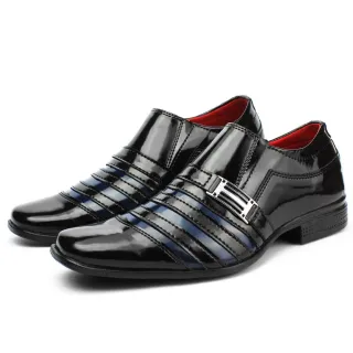 Confortável Envernizado Sapato Social Masculino Preto Branco Dourado - 1004Pto/Bco