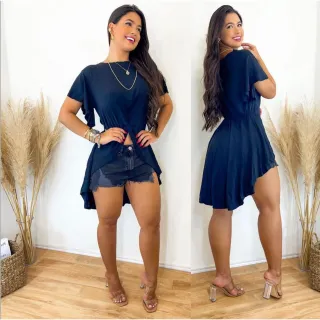 Blusa Manga Curta Veste Legging - Estampa Sereia - Preto