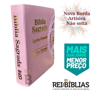 Bíblia Feminina Rosa com Letra Grande - Harpa, Botão e Caneta - Único