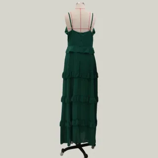 Vestido Longo Maxi de Festa à Noite Elegante Spaghetti Strap Tulle Ponto Verde - Verde