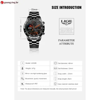 Relógio Inteligente Bluetooth LIGE 2022 - Resistente à Água - Android iOS - black steel belt A