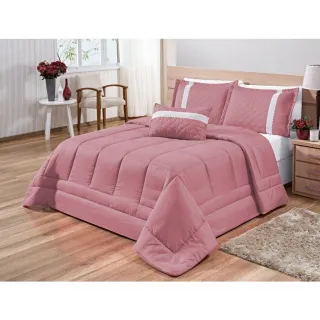 Jogo de Lençol Queen Padrão + Kit 6 Peças Edredom Oliveira - Cinza