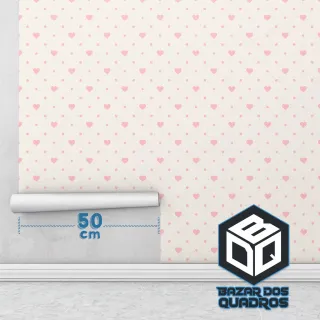 Adesivo Autocolante Coração Nude Bege Quarto Sala Papel de Parede Lavável 1m x 50cm - Único