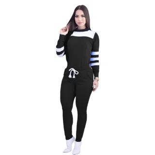 Blusa Manga Longa Conjunto Calça Inverno Frio Feminino - Azul Marinho