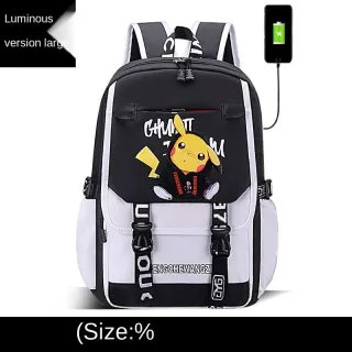 Mochilas de anime Pikachu para homens e mulheres escolares - Pequena escola branca