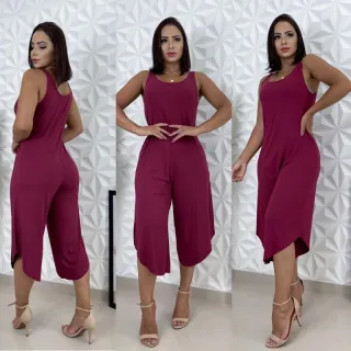 Moda feminina macacão regata pantacourt larguinho saruel - LISTRADO C /VERDE