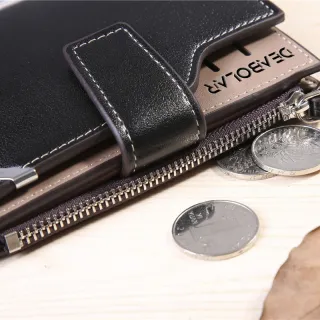 Carteira de Couro PU Masculina Tripla com Funções Multi Cartões - Marca Dólar - Castanho