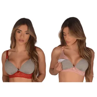Sutiãs de Amamentação com Bojo Soft e Renda Confortável - Kit c/ 2 - Vermelho/Vermelho
