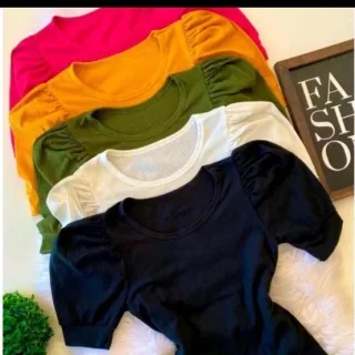 Blusa Manga Curta Canelada Princesa Feminina - Tamanho Único - Unico (Veste do 36 ao 42)