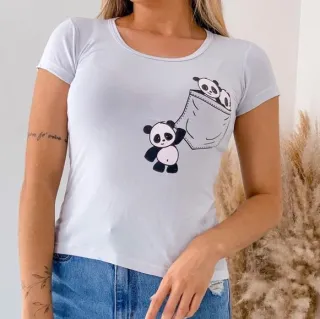 T-shirt Feminina Bolso Panda - Blusa - Branco