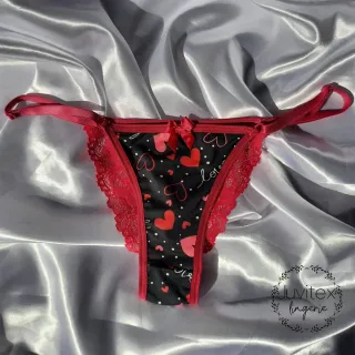 Lingerie Julia Estampada com Renda e Regulagem de Calcinha Romantic - Bolinha vermelha