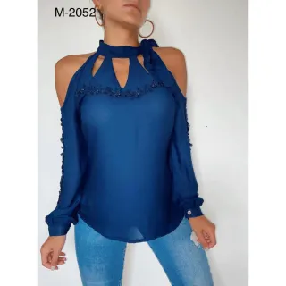 Feminino Manga Longa Blusa Crepe - Rose