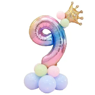 Kit Degrade Balão Colorido Multicor Número Pol C/Coroa Dourada - 8