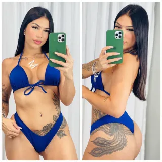 Novo Biquini Fio Dental Cortininha Sem Bojo Asa Delta - Preto, Rosa e Azul - BIQUINI LARANJA