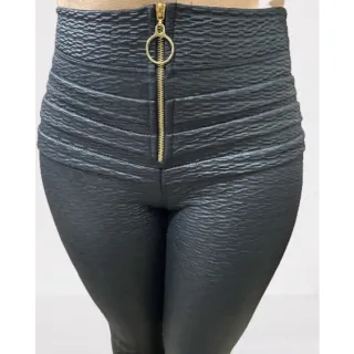 Cintura Alta Calça Legging Levanta Bumbum Com Ziper Cirre - Marrom  Claro