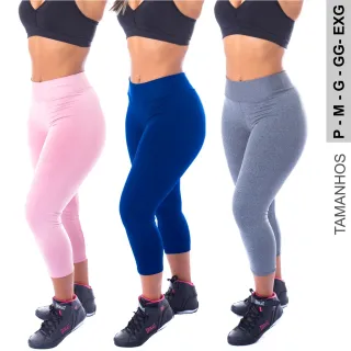 Moda Fitness Calça Corsário Suplex Cintura Alta LLevo - Azul-Royal