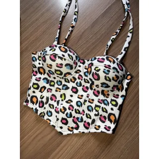 Corset com bojo floral onça amarrar no ombro, colorido e candy colors - 5-bolinha candy