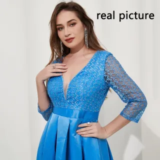Vestido Elegante Vintage Vermelho em Cetim Longo para Festa/Casamento/Noite - Azul Escuro