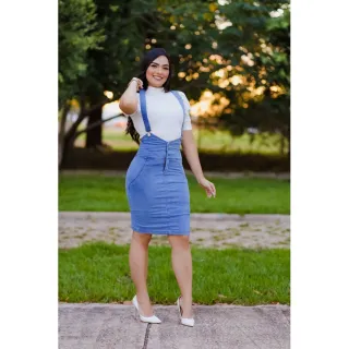 7PALLAS Jardineira Jeans Evangélica Moda 5 Botões - jeans